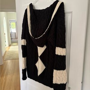 Saint Laurent Black & Cream Cable Knit Hooded Sweater